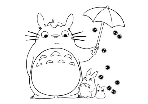 Totoro Coloring Page With Fine Lines Studio Ghibli Coloring Pages For
