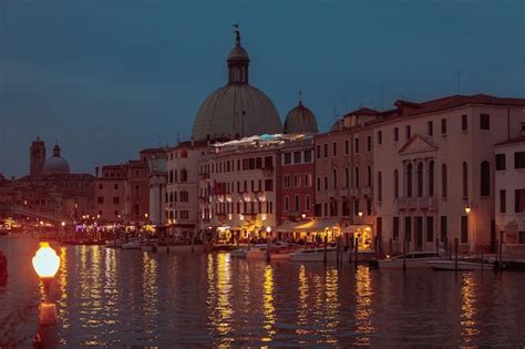 Premium Photo | View of night venice city lights grand canal