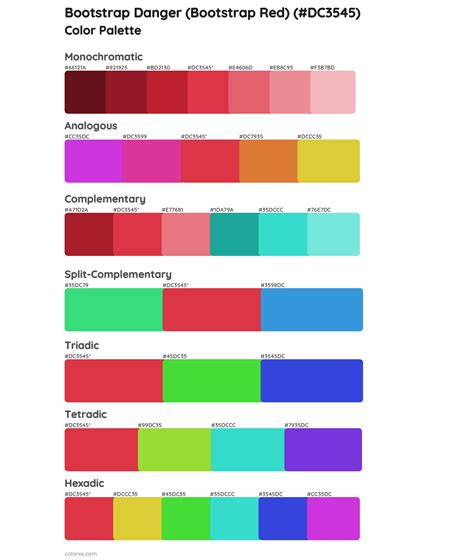 Bootstrap Danger (Bootstrap Red) color palettes - colorxs.com