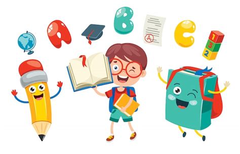 Desenho Infantil Escolar - Crianças em idade escolar feliz bonito dos desenhos animados | Vetor ...