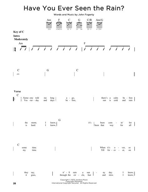 Have You Ever Seen The Rain By Creedence Clearwater Revival Guitar Cheat Sheet Guitar