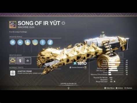 Destiny Crafting Personal God Roll Song Of Ir Yut Youtube