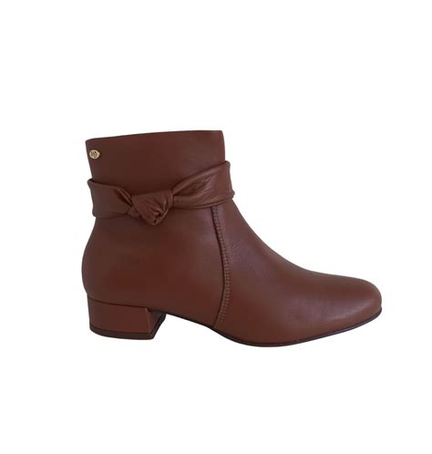 Bota Salto Baixo Marrom - Bota Feminina Em Couro Marrom Cano Curto Salto Baixo Confort - Carrefour