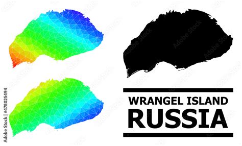 Vector Low Poly Rainbow Colored Map Of Wrangel Island With Diagonal