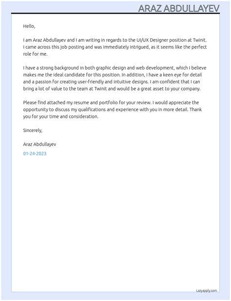 Cover Letter For Uiux Designer Lazyapply