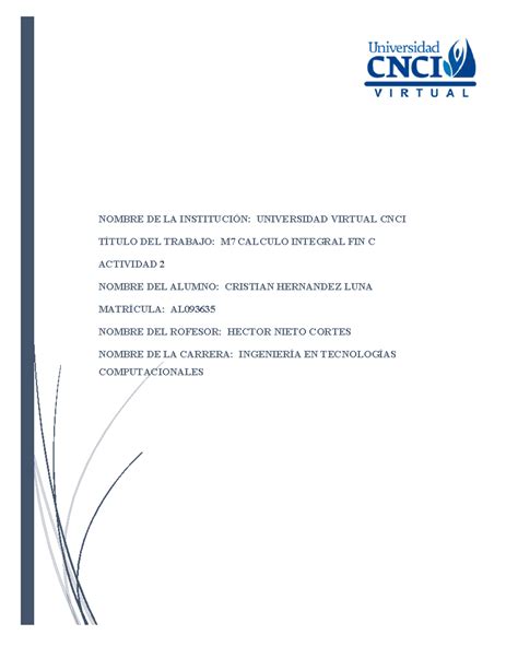 M7 Calculo Integral Fin C Actividad 2 Nombre De La InstituciÓn