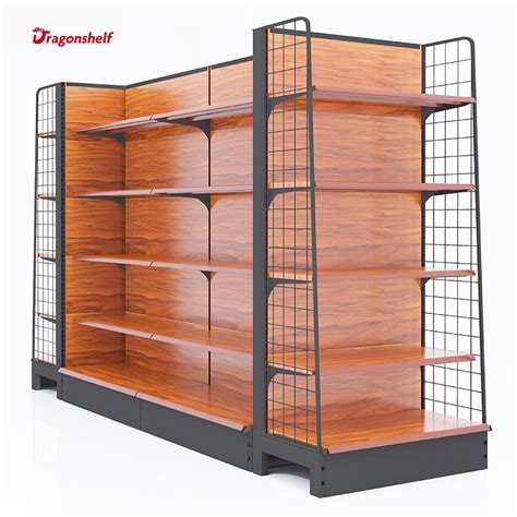 Dragonshelf Used Convenience Store Equipment Metal Wood Grain Shelf For