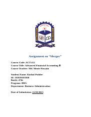 Merger Docx Assignment On Merger Course Code ACT 412 Course Title