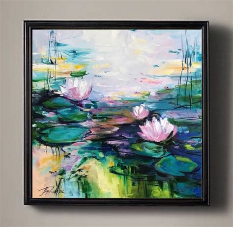 Lilies Oil Painting Print Digital Download Lake Painting Flowers Lake ...