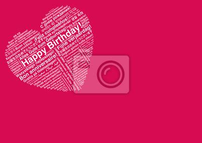 Happy Birthday In Different Languages Wordcloud In Heart Shape Wall