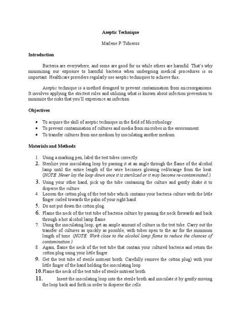 Aseptic Technique Lab Report Growth Medium Sterilization Microbiology