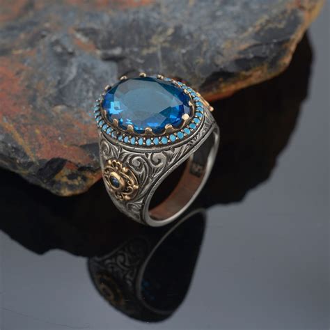 Silber Ring T Rkis Herrenring Antik Ring F R Mann Sterling Etsy De