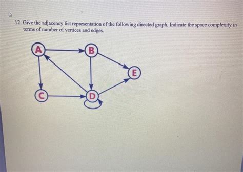 Solved 12 Give The Adjacency List Representation Of The Chegg