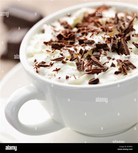 Cup Of Hot Cocoa With Shaved Chocolate And Whipped Cream Stock Photo Alamy