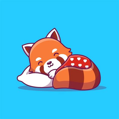 Premium Vector | Cute red panda sleeping with pillow cartoon . animal ...