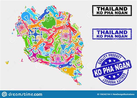 Composition Of Service Ko Pha Ngan Map And Quality Product Seal Stock