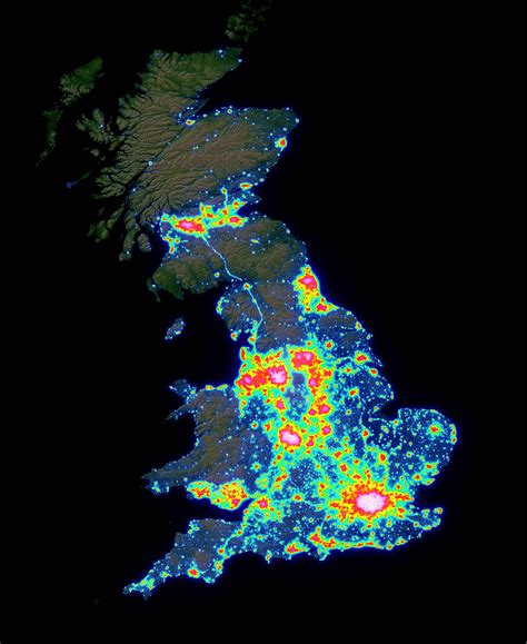 Light Pollution map of Great Britain | Map of great britain, Light