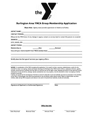 Fillable Online Burlington Area Ymca Group Membership Application Fax