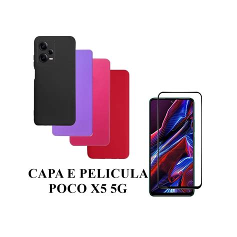 Capa De Silicone Aveludado Colorida E Pelicula D D Compativel Poco X