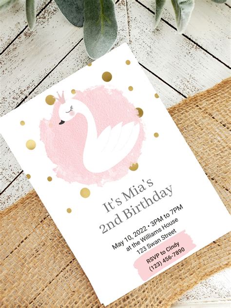 Editable Swan Princess Birthday Invitations Digital Download Etsy