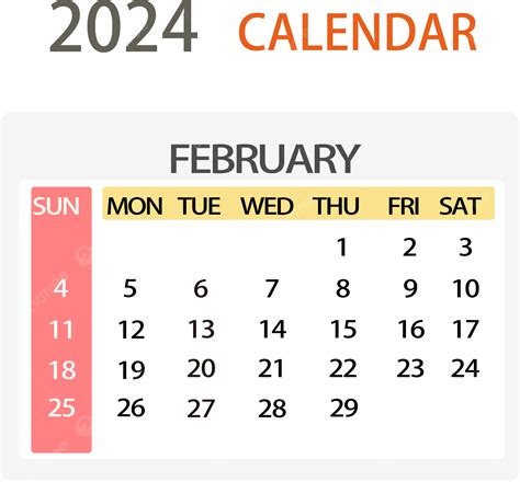 Cor Simples Do Calendário De Fevereiro De 2024 Png Calendário Dois Mil E Vinte E Quatro