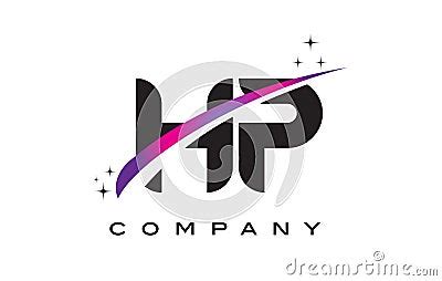 Hp H P Black Letter Logo Design With Purple Magenta Swoosh Cartoon