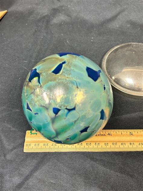 Turquoise Green And Blue Blown Art Glass Orb Ball Ornament