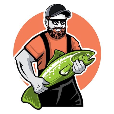 Illustration Vectorielle D Un P Cheur Avec Un Gros Poisson Logo Design