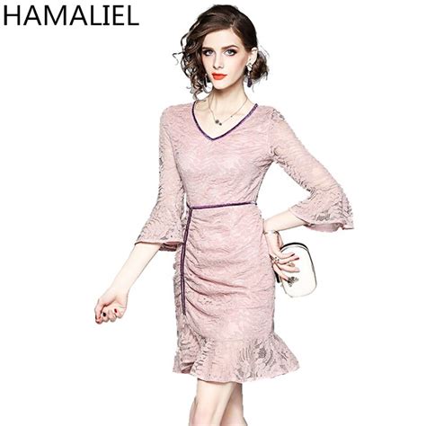 Hamaliel Summer Pink Patchwork Lace Party Dress Fashion Women