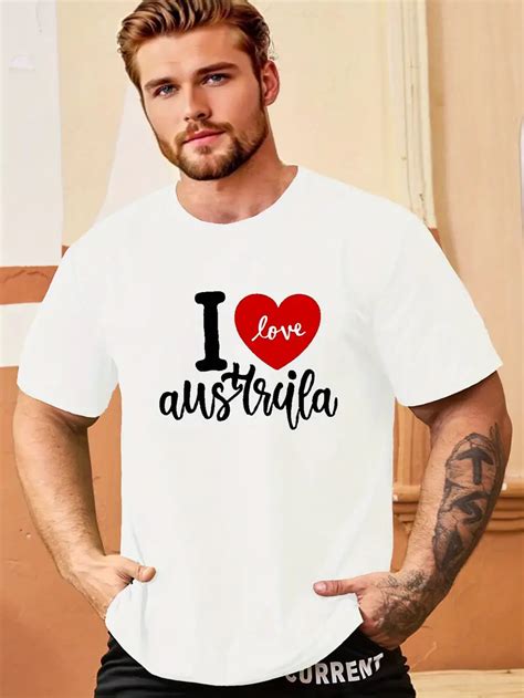 Plus Size Love Australia Print Mens Trendy Comfy T Shirt Temu United