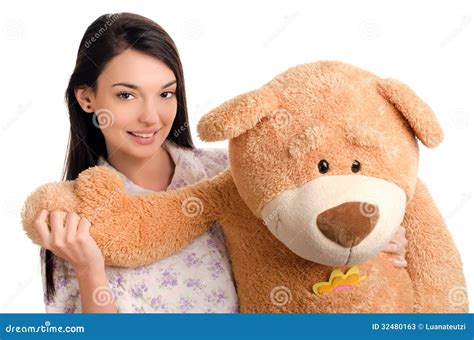 Beautiful Girl With A Big Teddy Bear Stock Image Image Of Happy