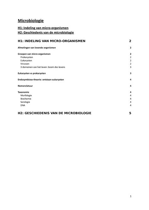 H Indeling En H Geschiedenis Van Micro Organismen Microbiologie H