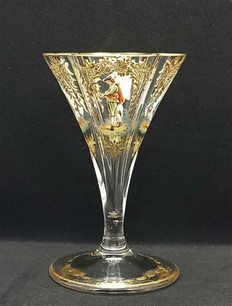 ANTIKE MINIATUR MOSER Intaglio Geschnitten Vergoldetes Glas Posy Vase