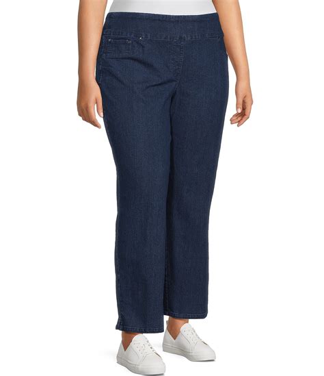 Ruby Rd Plus Size Extra Stretch Denim Straight Leg Ankle Pull On Jeans