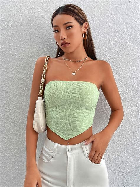 SHEIN PETITE Top tubo corto bajo hanky de espalda con cordón Moda de