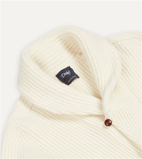 Ecru Lambswool Shawl Collar Cardigan Drakes