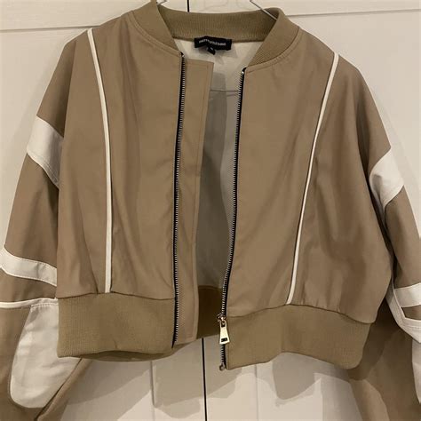 PLT Nude And White Crop Leather Look Jacket Brand Depop