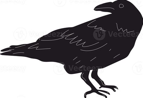 Black Raven Or Crow Bird Side View Cartoon Style Flat Design