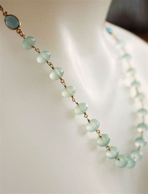 Reserved For Heather Aqua Blue Chalcedony Necklace Mint Etsy