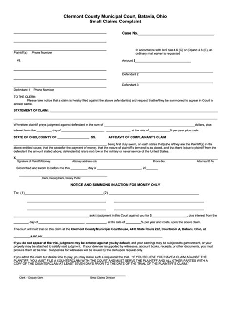 Printable Small Claims Forms