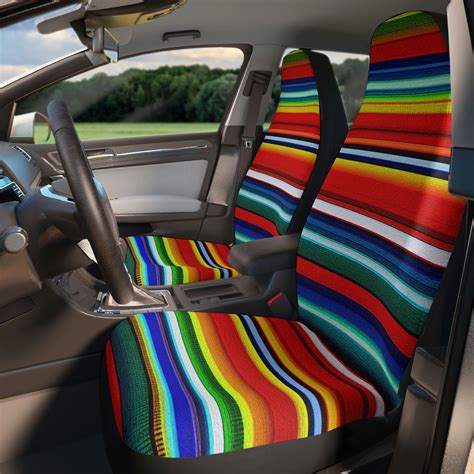 Red Mexican Blanket Print Car Seat Covers Southwest Blanket Fit Most