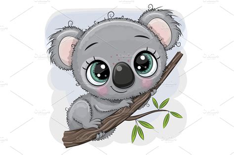 Cartoon Koala is sitting on a tree | Animal Illustrations ~ Creative Market