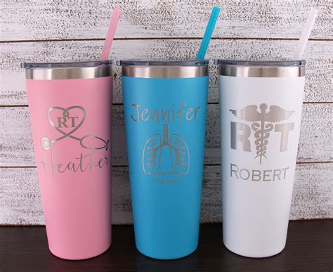 Personalized Respiratory Therapist Laser Engraved 22 Oz Tumbler With Straw Lungs