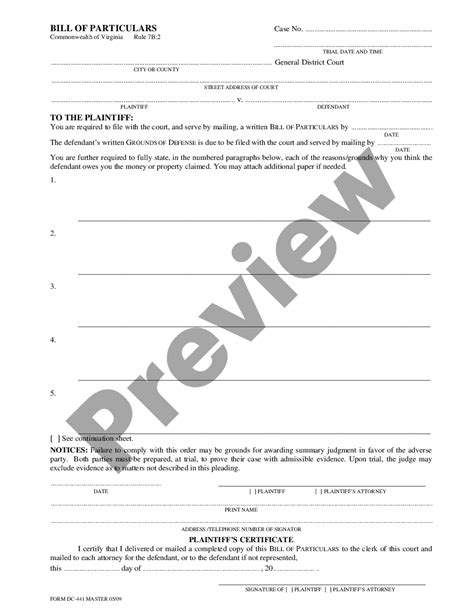 Virginia Bill Of Particulars Bill Of Particulars Virginia Example Us Legal Forms