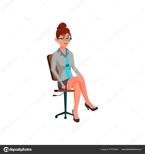 Attractive Young Woman Sitting Office Chair Cartoon Vector Attractive