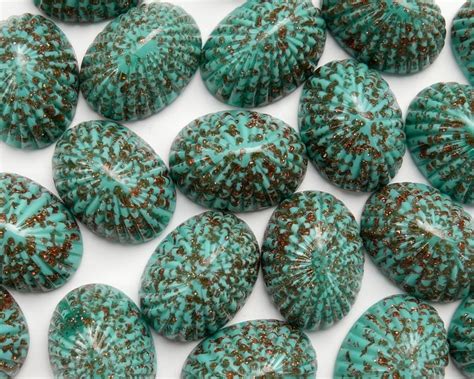 Vintage German Turquoise Glass Stones With Copper X Mm Etsy