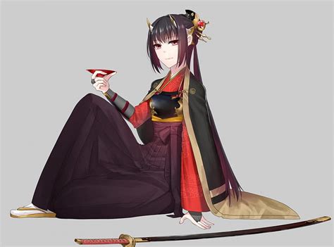 Lady Oni Tea Blade Samurai Sake Anime Hot Anime Girl Weapon Long Hair Hd Wallpaper