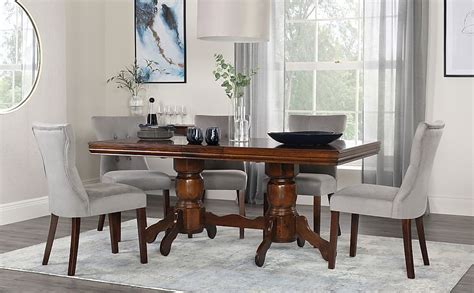 Chatsworth Extending Dining Table And 6 Bewley Chairs Dark Solid Hardwood Grey Classic Velvet