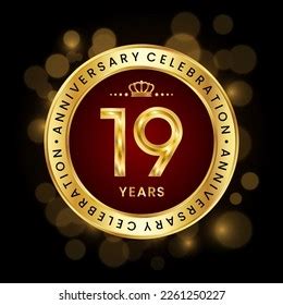 19th Anniversary Celebration Logo Design Golden Stock Vector Royalty