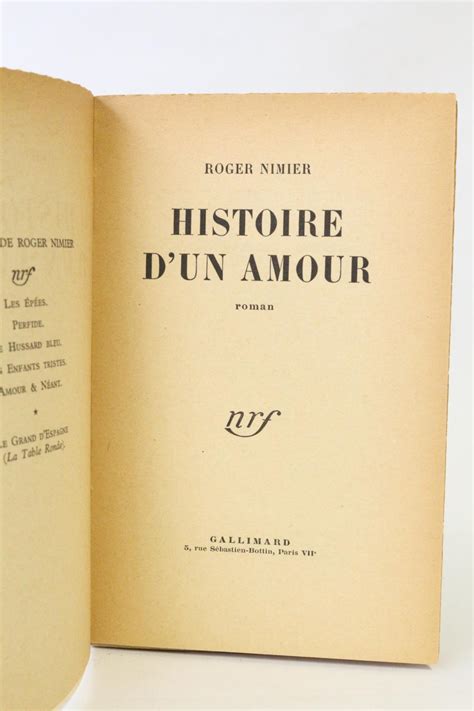 Histoire D Un Amour By Nimier Roger Couverture Souple Signed By